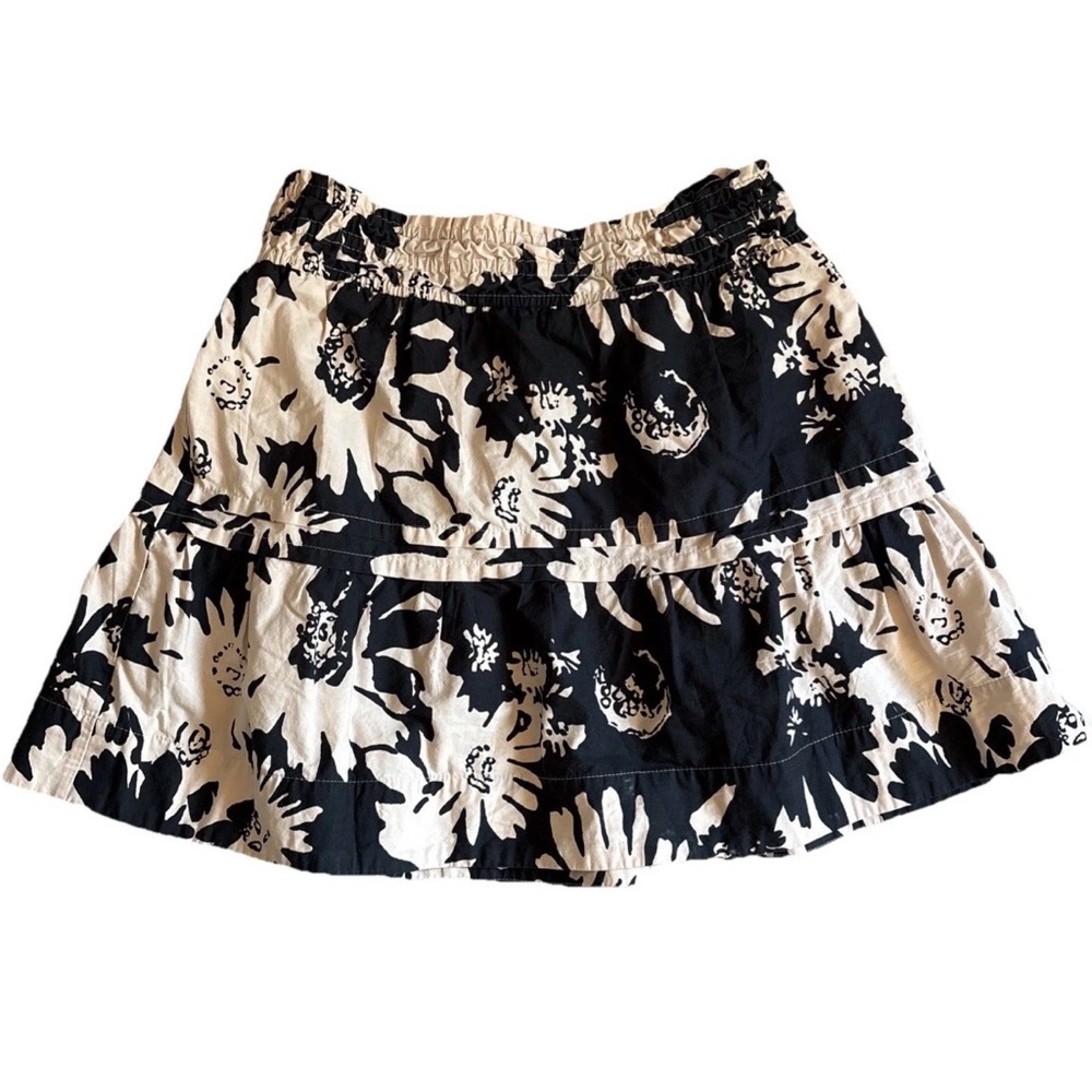Anthropologie Somerset Black Tan Floral Motif Tiered Mini Skirt Women’s Small